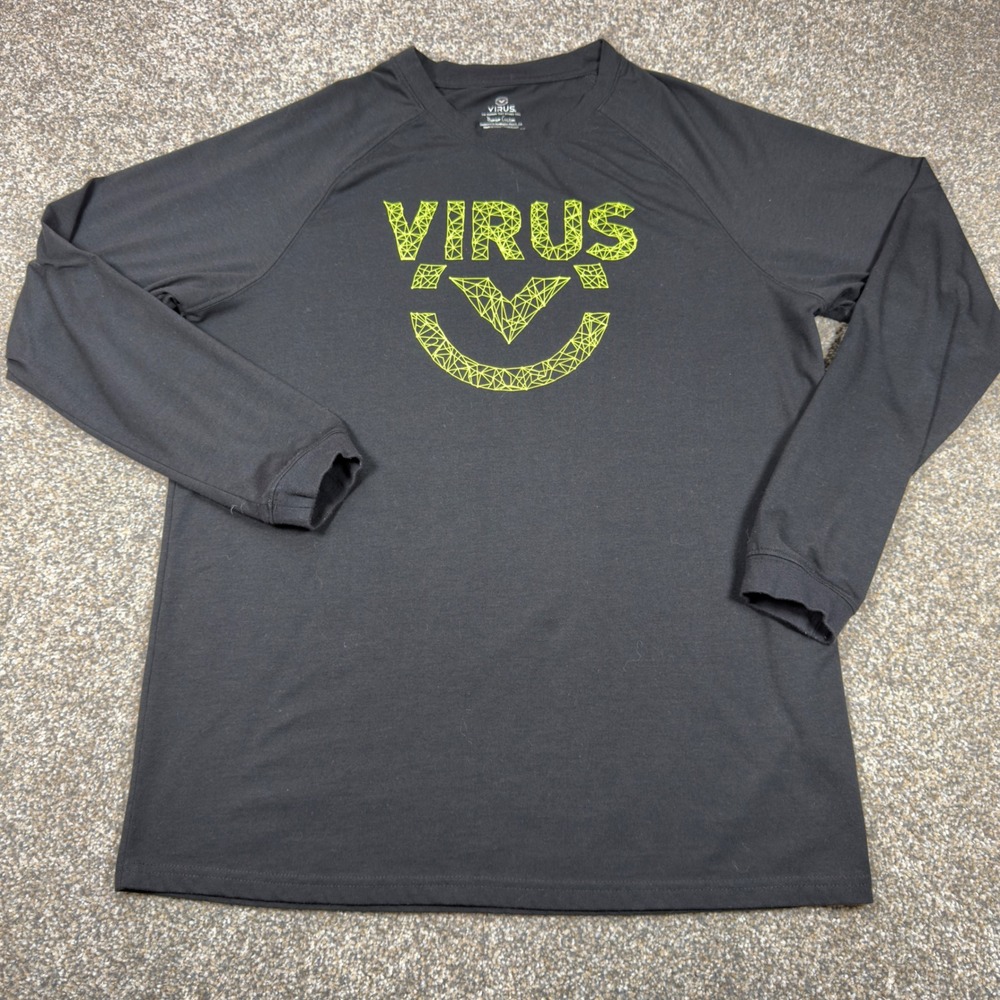 Virus Performance Mens Medium Black Long Sleeve Training Shirt Neon Yellow Logo